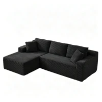 Moduläres L-förmiges 3-Sitzer-Sofa, gefertigt aus atmungsaktivem Stoff und hochwiderstandsfähigem Memory-Schaumstoff, mit abnehmbarer Rückenlehne und Nackenkissen, Maße 252,5L x 163B x 65H cm, Schwarz(m-7)