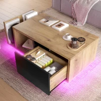 Multifunktionales Retro Essensockel mit integrierter LED-Beleuchtung, klassisches Holzmetalldesign, Lagerraum separat dimmbar, 99,5X53X38 cm, Natur(m-2)