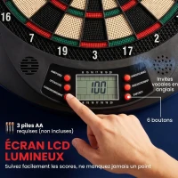 HOMCOM Cible jeu de fléchettes électronique 26 Jeu principals et 185 jeux variations cibles électroniques pour 8 joueurs 30 flechette pointe affichage LCD haut-parleur noir(m-6)