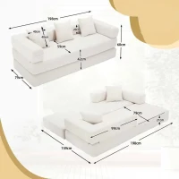 Modulares Chenille-Block-Sofa, frei kombinierbar, mit Seitentaschen zur Verstauung und rutschfestem Fahrgestell, Maße 198L x 79B x 60H cm, Beige(m-3)