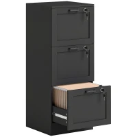 HOMCOM Cassettiera Portadocumenti a 3 Cassetti con Serrature e Spazio per Stampante, in Legno, 40x40x101 cm, Nero(m-1)
