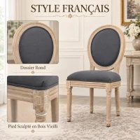 HOMCOM Lot de 2 Chaises de Salle à Manger, Chaises Médaillon Style Louis XVI, Assise et Dossier Rembourrés en Effet Lin, Gris(m-4)
