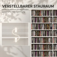 HOMCOM Mediarek, 8 niveaus, dvd-rek met 12 verstelbare planken, 16 vakken, voor 720 cd's, wit(m-5)
