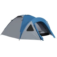 Outsunny Tienda de Campaña para 3 Personas con Ventanas 2 Bolsillos y Bolsa de Transporte 250x300x130 cm Gris y Azul(m-1)