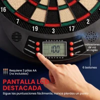 HOMCOM Diana Electrónica con 6 Dardos y 30 Puntas Pantalla LCD 26 Juegos y 185 Variaciones para 8 Jugadores(m-6)