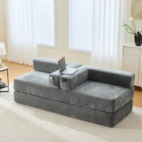Modulares Chenille-Block-Sofa, frei kombinierbar, mit Seitentaschen zur Verstauung und rutschfestem Fahrgestell, Maße 198L x 79B x 60H cm, Dunkelgrau(m-4)