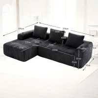 Cord-Kombinationssofa mit 3 Kissen, Seitentaschen und Getränkehaltern, 253L x 158B x 61H cm, Dunkelgrau(m-3)