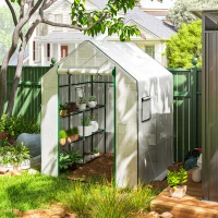 Outsunny Invernadero de Exterior con 6 Estantes Puerta Enrollable Cubierta de PE y Marco de Acero 140x143x190 cm Blanco(m-10)
