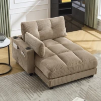 Palm-Sessel mit austauschbaren linken und rechten Armlehnen, drei Becherhaltern und einer Seitentasche, USB-Anschlüssen an den Seitenlehnen, 140L x 112B x 81H, Khaki(m-5)