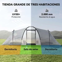 Outsunny Tienda de Campaña Familiar para 4 Personas con 2 Ventanas y Bolsa de Transporte Impermeable Anti-UV 590x245x193cm Gris(m-4)