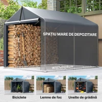 Outsunny Garaj cort cu material întărit impermeabil și intrare cu fermoar, din oțel galvanizat, 162x221,5x163 cm, gri(m-6)