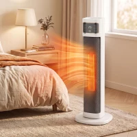 HOMCOM Calefactor Eléctrico Cerámico PTC 2000W con 4 Modos Control Remoto Protección Contra Sobrecalentamiento y Vuelcos(m-10)