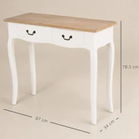 HOMCOM Consolă pentru Hol cu 2 Sertare, Masă Consolă pentru Coridor, Intrare și Living, 87x34x78,5 cm, Alb(m-3)