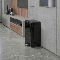 HOMCOM 20 L Kitchen Pedal Bin, Metal Rubbish Bin with Removable Inner Bucket, Soft-Close & Stay-Open Lid, High Gloss Black(m-9)