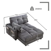 Palm-Sessel mit austauschbaren linken und rechten Armlehnen, drei Becherhaltern und einer Seitentasche, USB-Anschlüssen an den Seitenlehnen, 140L x 112B x 81H, Grau(m-3)
