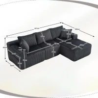 Modulares Sofaset mit Liegestühlen und Doppelbetten, 5 Kissen und 2 Getränkehaltern， 257X160X62 cm, Grau(m-3)