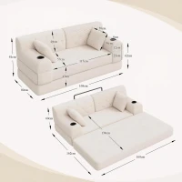 Doppeltes komprimiertes Cordsofa, Metallrahmen, 2 Becherhalter und 4 Seitentaschen, 168L x 80B x 81H cm, Beige(m-3)