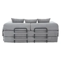Faltbares Kompressionssofa mit stabilem Metallrahmen, Seitentaschen plus 3 Kissen, 200L x 94B x 67H cm,Hellgrau(m-8)
