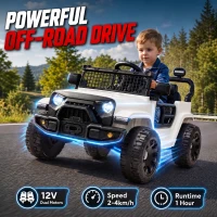 AIYAPLAY 12V Electric Car for Kids with Remote, Dual Motors, Rear Suspension, Soft Start, Music, Lights for 3-8 Years, White(m-4)