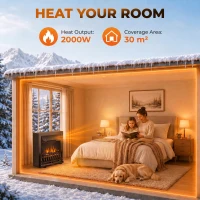 HOMCOM Electric Fireplace Stove Freestanding/ Inset, 1000W/2000W, Electric Fire Heater with LED Flame Effect, Coal Logs, Black(m-6)