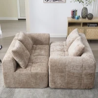 Bequemes Doppelsofa mit Kissen, Seitentaschen für Fernbedienung und Handy, 158X90X60 cm, Khaki(m-5)