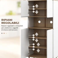 HOMCOM Credenza Cucina Alta Scandinava con 4 Ante, Ripiano Aperto, Ripiani Regolabili, 80x40x178 cm, Bianco(m-5)