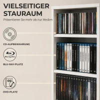 HOMCOM CD-/DVD-rek, 9 niveaus, smal staand rek met 6 verstelbare planken, voor 260 cd's, wit(m-7)
