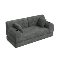 Doppeltes komprimiertes Cordsofa, Metallrahmen, 2 Becherhalter und 4 Seitentaschen, 168L x 80B x 81H cm, Dunkelgrau(m-7)