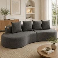 Leinensofa mit 4 Kissen, darunter Getränkehalter und Seitentaschen, 240L x 109B x 63H cm, Dunkelgrau(m-2)