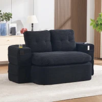 2-in-1 Cordsofa mit verstellbarer Funktion, 2 Getränkehaltern, hohe Rückenlehne und extra tiefe Sitzfläche, 165L x 97B x 61H cm,Schwarz(m-2)