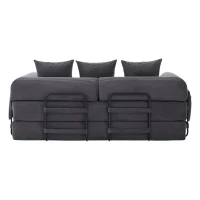 Faltbares Kompressionssofa mit stabilem Metallrahmen, Seitentaschen plus 3 Kissen, 200L x 94B x 67H cm, Dunkelgrau(m-8)