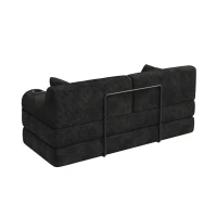Doppeltes komprimiertes Cordsofa, Metallrahmen, 2 Becherhalter und 4 Seitentaschen, 168L x 80B x 81H cm, Schwarz(m-8)
