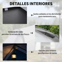 Outsunny Tienda de Campaña Familiar para 4 Personas con 2 Ventanas y Bolsa de Transporte Impermeable Anti-UV 590x245x193cm Gris(m-6)