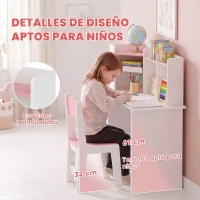 AIYAPLAY Escritorio Infantil con Silla Soporte Ajustable para Tablet Portalápices Tablero de Corcho Estantes Armarios Rosa(m-7)
