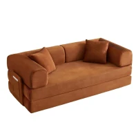 Knochenloses modulares Sofa, umbaubar in ein Bett, umfasst 2 Polster und einen Stahlrahmen, 204L x 97B x 65H cm,Terrakotta(m-10)