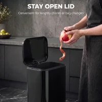 HOMCOM 20 L Kitchen Pedal Bin, Metal Rubbish Bin with Removable Inner Bucket, Soft-Close & Stay-Open Lid, High Gloss Black(m-6)