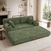 Doppeltes komprimiertes Cordsofa, Metallrahmen, 2 Becherhalter und 4 Seitentaschen, 168L x 80B x 81H cm,Grün(m-2)