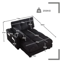 Palm-Sessel mit austauschbaren linken und rechten Armlehnen, drei Becherhaltern und einer Seitentasche, USB-Anschlüssen an den Seitenlehnen, 140L x 112B x 81H,Schwarz(m-3)