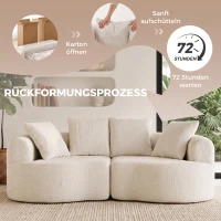 HOMCOM Sofa 3 Sitzer 207 cm Cloud Sofa mit Chenille-Optik, 4 Wurfkissen für Schlafzimmer, Werkzeugfreie Montage, Cremeweiß(m-7)