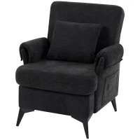 HOMCOM Sillón Relax Sofá Individual en Chenilla Butaca de Salón Moderna Asiento Ancho y Cojín Grueso Cojín Lumbar Negro(m-11)