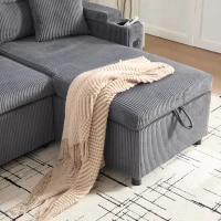 Modernes Cordsofa für drei Personen, mit Stauraum, Getränkehalter und USB-C-Anschluss, 212,5L x 136B x 86H cm, Carbongrau(m-5)