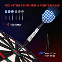 HOMCOM Cible jeu de fléchettes électronique 26 Jeu principals et 185 jeux variations cibles électroniques pour 8 joueurs 30 flechette pointe affichage LCD haut-parleur noir(m-5)