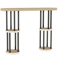 HOMCOM Table Console Cannelée, Rangement Dissimulé, Pieds Colonnes, Style Rustique, Console d'Entrée Étroite, 103x35x80cm Chêne(m-12)
