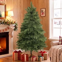 HOMCOM Kunstkerstboom 150 cm, edelspar, vol model met scharniertakken, 525 takpunten, inklapbare houten standaard, groen(m-2)