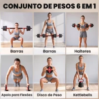 SPORTNOW Conjunto de Halteres Ajustáveis 20 kg 5 em 1 com Kettlebell, Barra, Halteres e Suportes para Flexões para Ginásio em Casa(m-4)