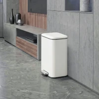 HOMCOM 20 L Kitchen Pedal Bin, Metal Rubbish Bin with Removable Inner Bucket, Soft-Close & Stay-Open Lid, Cream White(m-9)