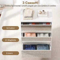 HOMCOM Cassettiera a Specchio Moderna con 3 Cassetti, 60x35x80 cm, Bianca(m-5)