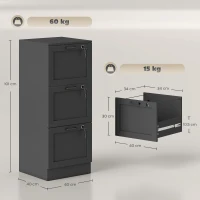 HOMCOM Cassettiera Portadocumenti a 3 Cassetti con Serrature e Spazio per Stampante, in Legno, 40x40x101 cm, Nero(m-3)
