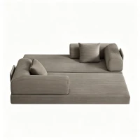 Knochenloses modulares Sofa, umbaubar in ein Bett, umfasst 2 Polster und einen Stahlrahmen, 204L x 97B x 65H cm,Taupe(m-8)