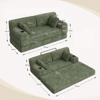 Doppeltes komprimiertes Cordsofa, Metallrahmen, 2 Becherhalter und 4 Seitentaschen, 168L x 80B x 81H cm,Grün(m-3)